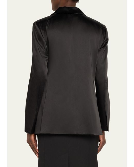 Carolina Herrera Black Satin Wrap-front Oversized Jacket