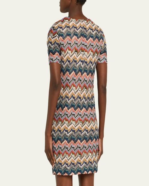 Missoni White Metallic Zigzag Short-Sleeve Mini Dress