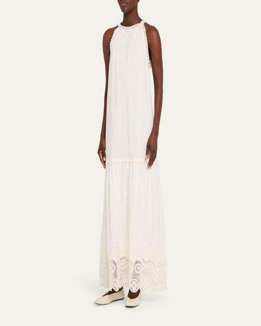 Kobi Halperin Natural Teri Lace-Trim Halter Maxi Dress