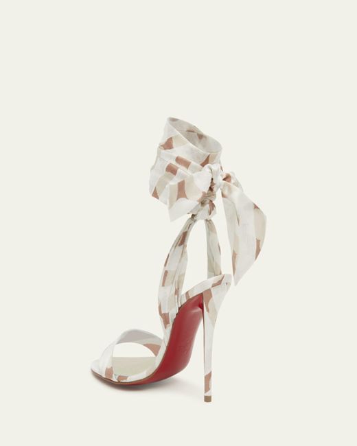 Christian Louboutin Natural Miss Z Multi Silk Ankle-Wrap Sole Sandals