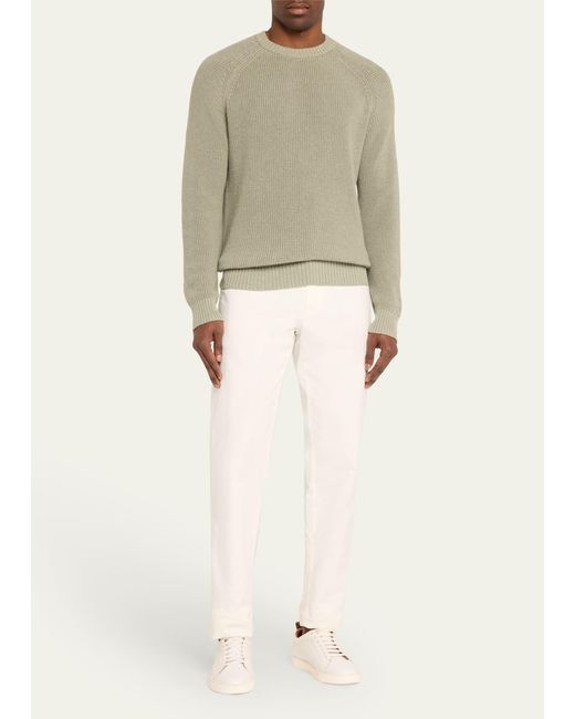 Bergdorf Goodman Natural Cotton Melange Crewneck Sweater for men