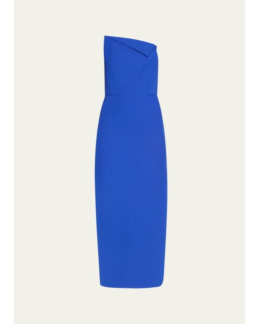Roland Mouret Blue Asymmetric Strapless Crepe Midi Dress