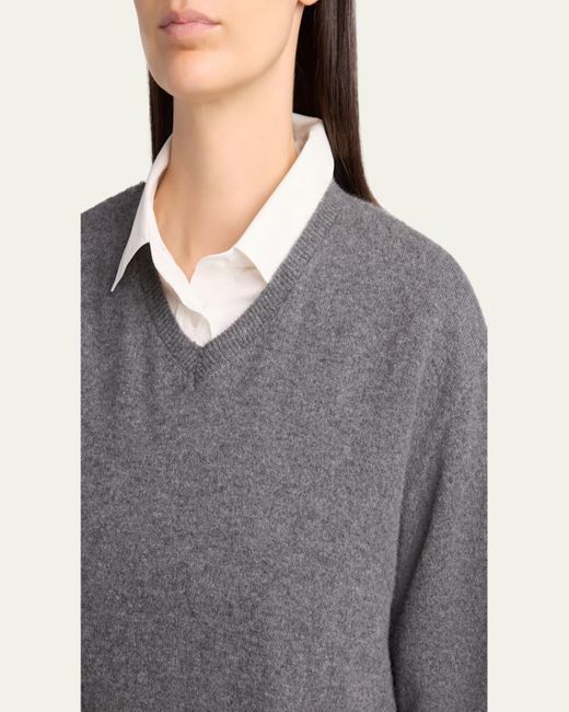 The Row Gray Ligeia V-Neck Cashmere Sweater