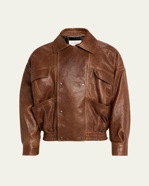 Saint Laurent Brown Antique Leather Double-Snap Bomber Jacket for men