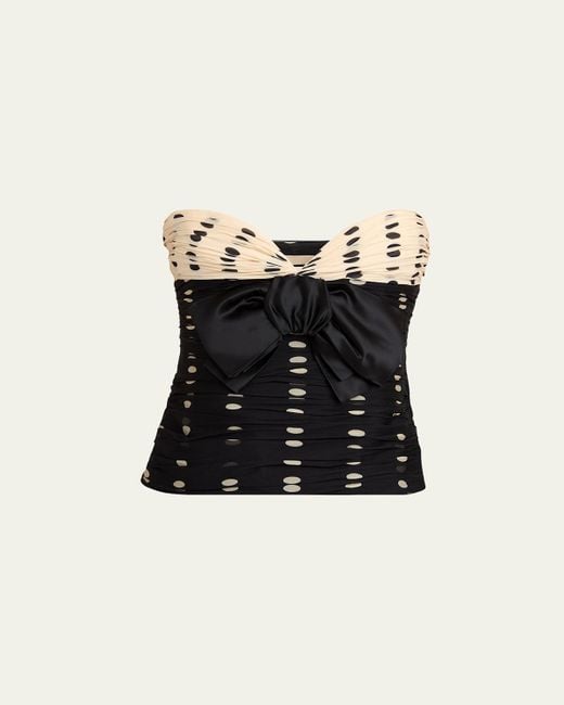 Valentino Garavani Women's Black Strapless Polka Dot Ruched Bustier