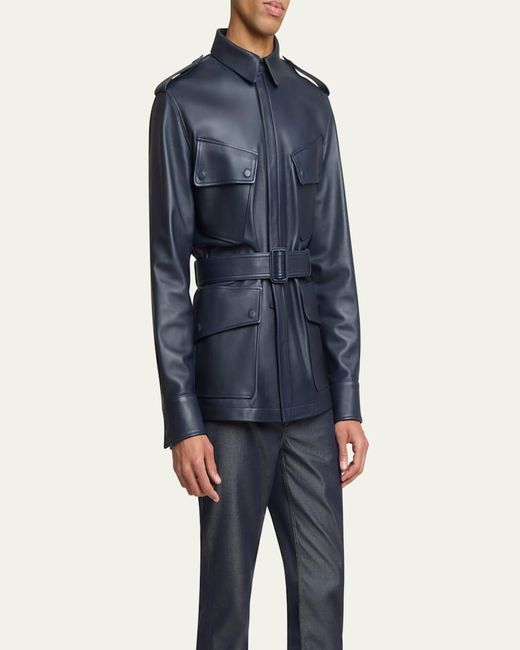 Givenchy Blue Leather Safari Jacket for men