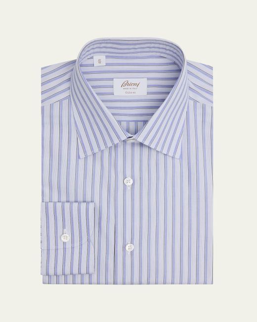 Brioni Blue Giza 45 Poplin Multi-Stripe Dress Shirt for men