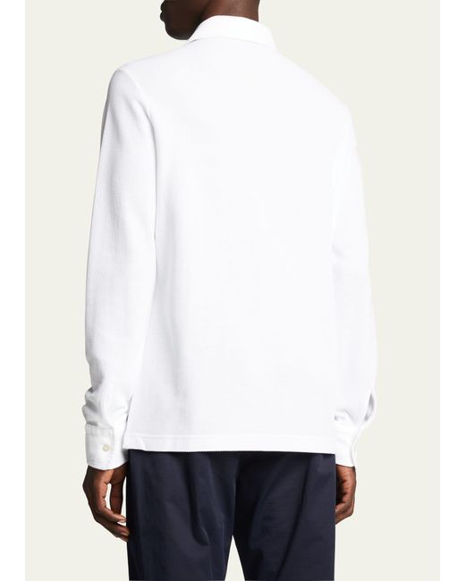Loro Piana White Long-sleeve Pique Polo Shirt for men
