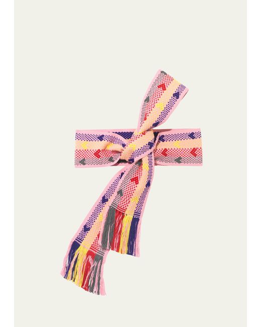 Pippa Holt Pink Handwoven Multicolor Hearts Belt
