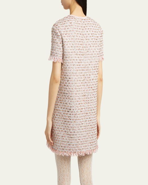Valentino Garavani Natural Ribbon Tweed Frayed Mini Dress
