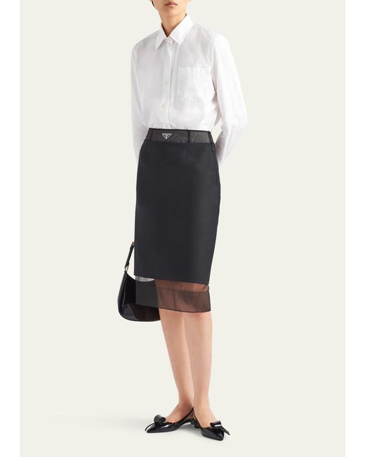 Prada Black Wool Pencil Midi Skirt With Crinoline