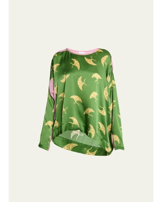Dries Van Noten Green Caias Printed Silk Shirt