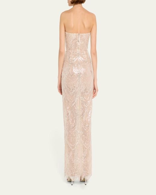 Bronx and Banco White Giselle Blanc Strapless Bead & Sequin Gown