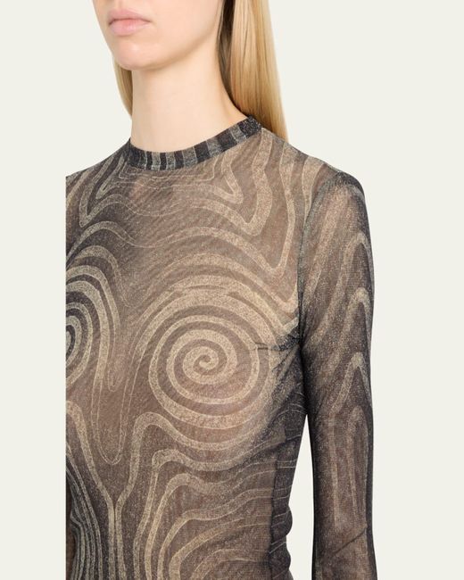 Jean Paul Gaultier Gray Spiral Print Mesh Top