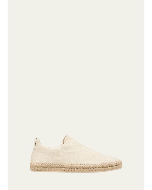 Zegna Natural Triple Stitch Linen And Leather Espadrilles for men
