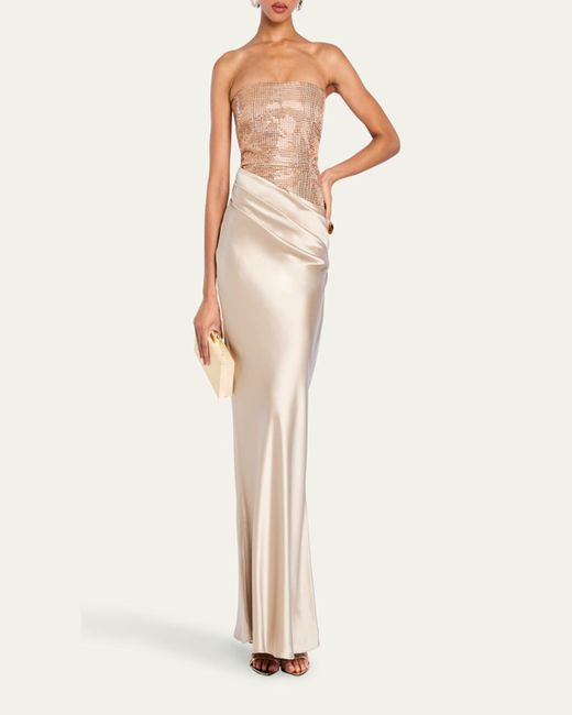 retroféte Natural Alexandra Strapless Sequin Draped Dress