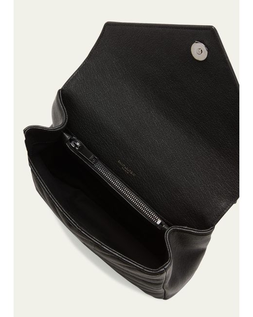 Saint Laurent Black College Medium Flap Ysl Shoulder Bag In Quilted Leather