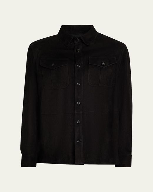 Ralph Lauren Black Barron Suede Flap-Pocket Overshirt for men