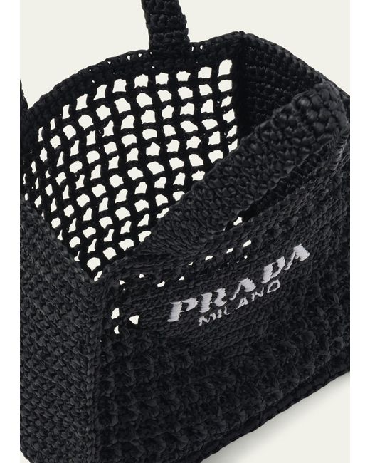 Prada Black Mini Logo Crochet Tote Bag