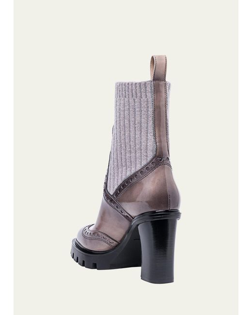Santoni Ferric Wing tip Sock Booties in Gray Lyst