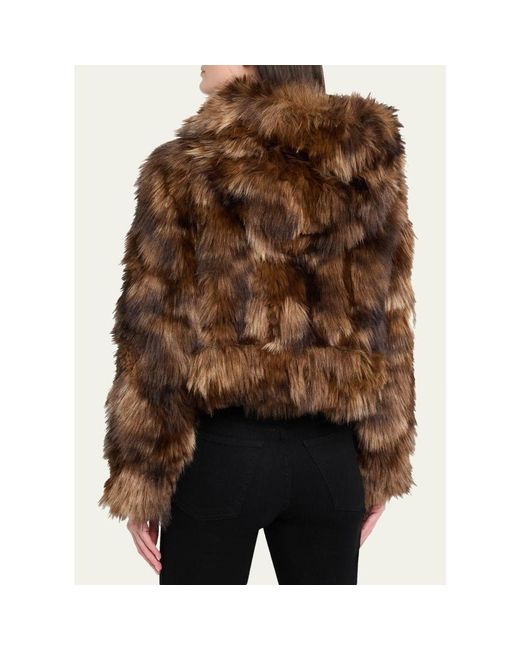 Cinq À Sept Brown Patchwork Faux Fur Cropped Jacket