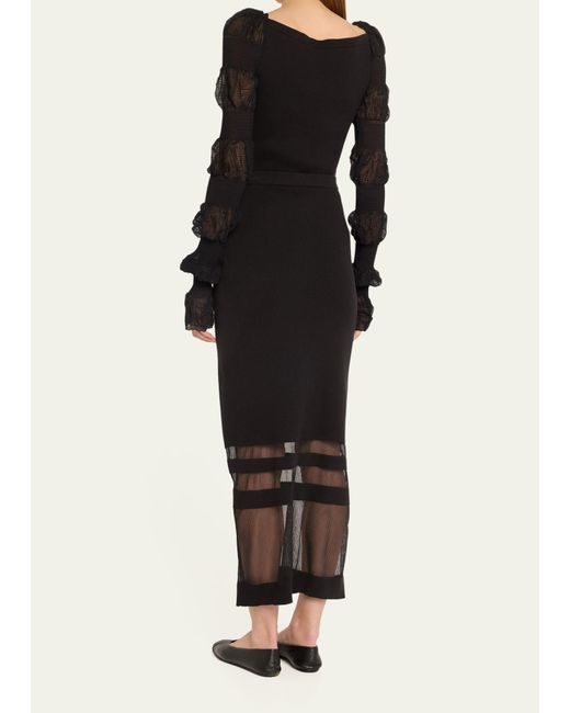 ADEAM Black Cassandra Knit Maxi Skirt With Mesh Detail