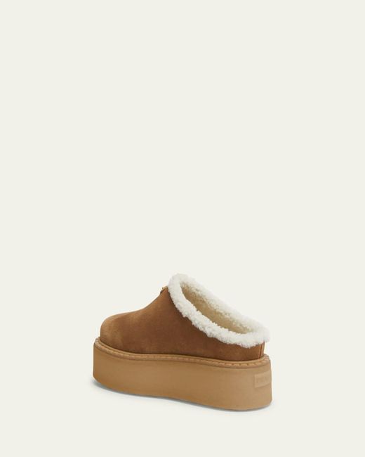 Prada Natural Suede Shearling Cozy Platform Mules
