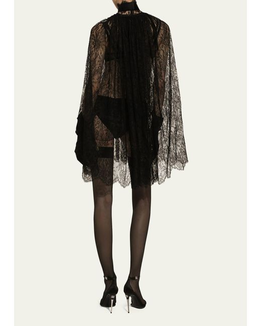 Dolce & Gabbana Black Pizzo Chantilly Lace Mini Dress