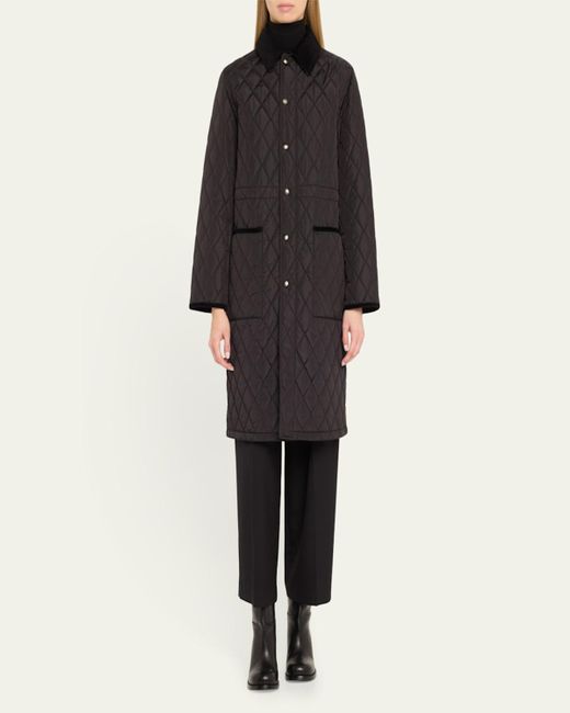 Burberry Black Corduroy-Collar Quilted Long Jacket