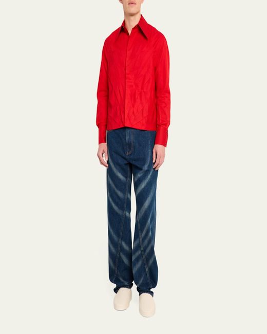 Bianca Saunders Red Multi-Pleat Poplin Blouson Jacket for men