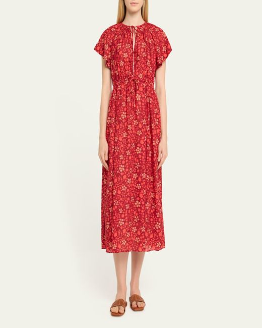 Ulla Johnson Red Mikaela Flutter-Sleeve Midi Dress