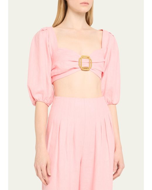 Ramy Brook Pink Kelsey Balloon-sleeve Cropped Blouse
