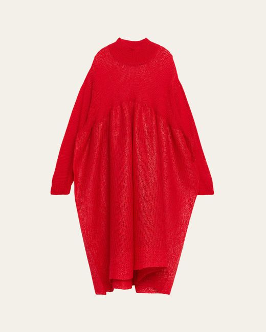 Issey Miyake Red Long-Sleeve Sculpted Knit Maxi Dress