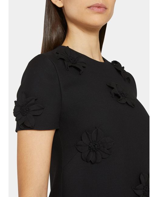 Black Rose Applique Crepe Dress