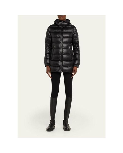 Moncler Black Glements Hooded Mid-Length Down Jacket