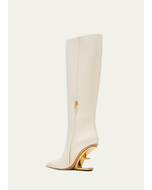 Fendi White Calfskin F-heel Tall Boots