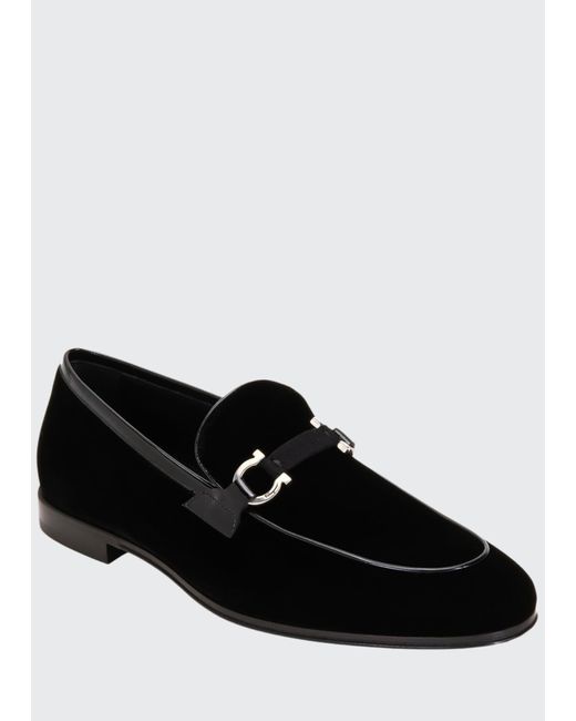 Ferragamo Black Men's Seral Velvet Loafers for men