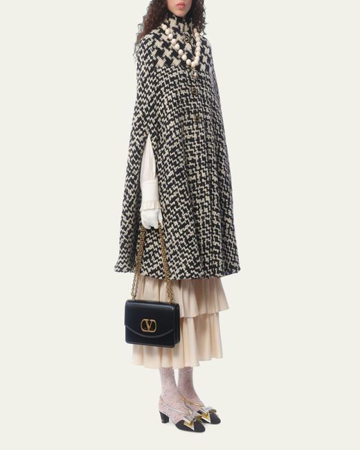 Valentino Garavani Multicolor Tweed Houndstooth Wool Cape