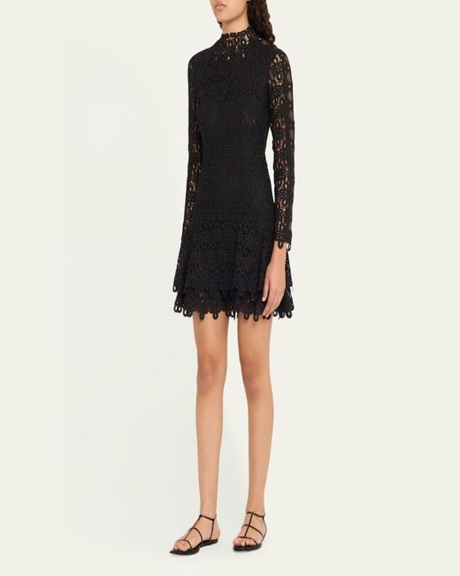 Jonathan Simkhai Black Joy Guipure Lace Long-Sleeve Mini Dress