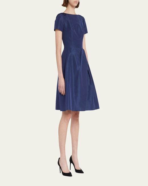 Carolina Herrera Blue Icon Bateau Neck Short-Sleeve Dress