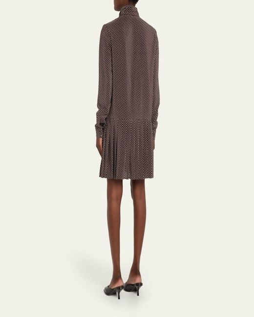 Michael Kors Brown Polka-Dot Silk Pleated Drop-Waist Bow Mini Shirtdress