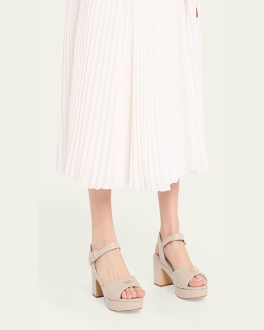 Prada White Soft Nappa Ankle Strap Platform Sandals