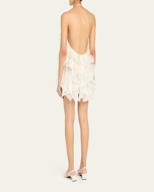 retrofte Arina Ruffled Silk Halter Dress in Natural | Lyst