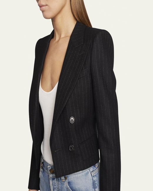 Saint Laurent Black Spencer Pinstripe Cropped Wool Jacket