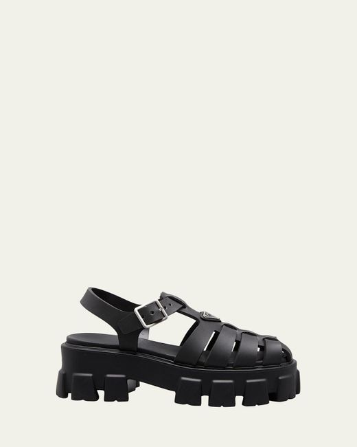 Prada Black Rubber Logo Chunky-Sole Fisherman Sandals