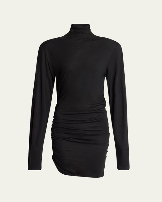 Jacquemus Black La Spallina Turtleneck Ruched Mini Dress