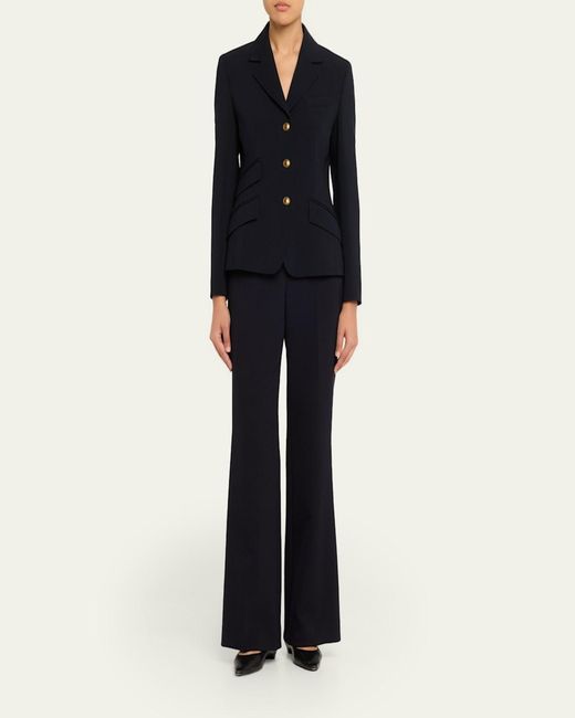 Max Mara Blue Single-Breasted Stretch Wool Jacket