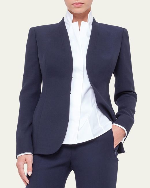 Akris Blue Shawl-Collar Wool Jacket