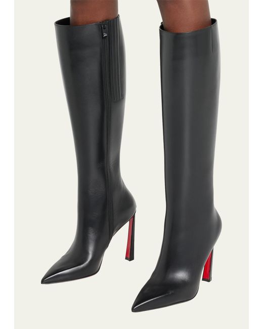 Christian Louboutin Black Condora Leather Red Sole Knee Boots
