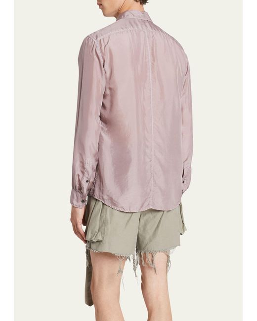 Dries Van Noten Pink Lightweight Silk Ponge Garment-dyed Shirt for men